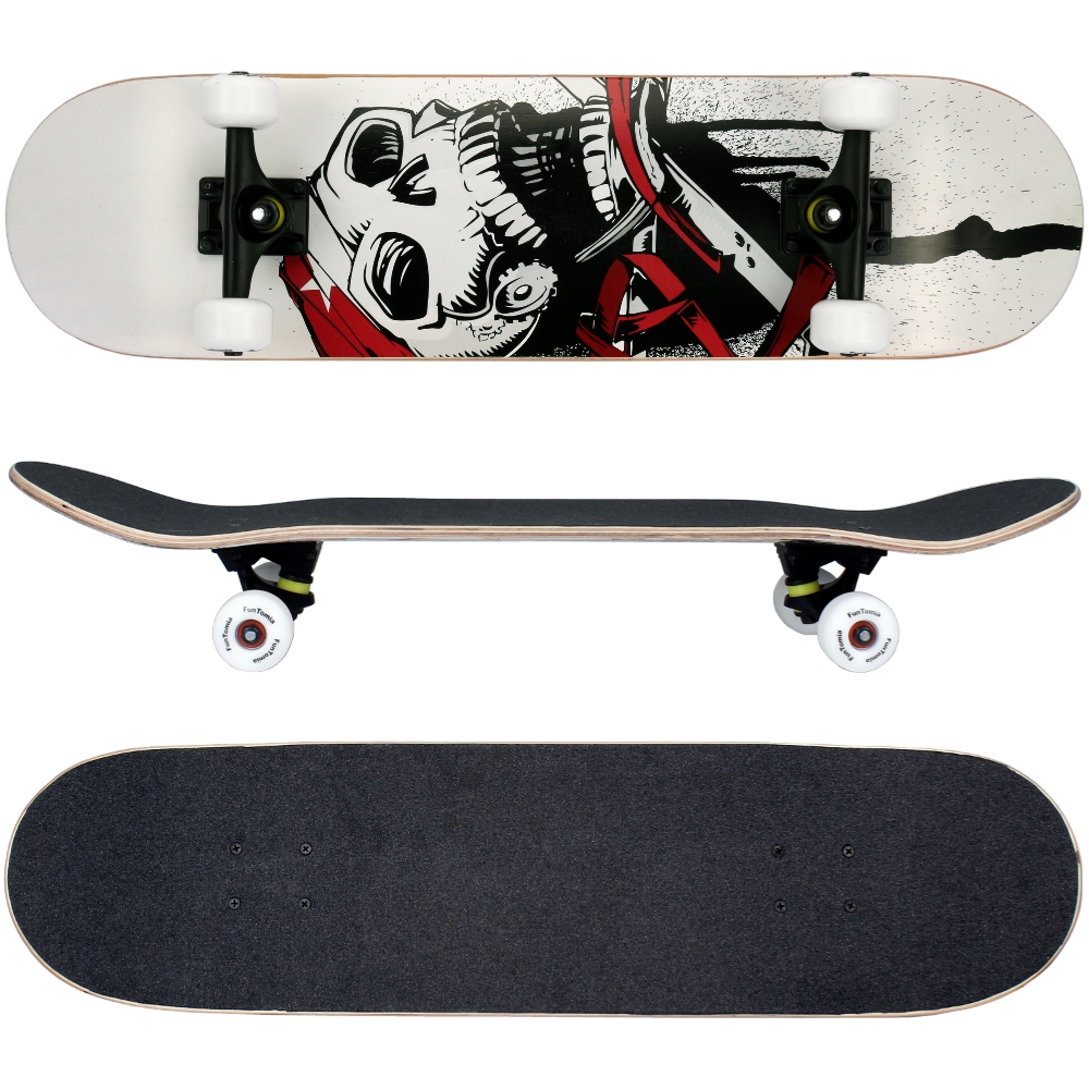FunTomia Skateboard mit ABEC-9 Kugellager (weiß/Totenkopf)