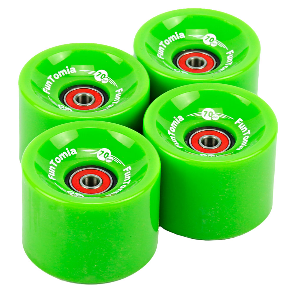 FunTomia Longboard Rollen 70×51 mm – 4er Set 86A inkl. Mach1 ABEC-9 Kugellager & Spacer (Offset Hub)