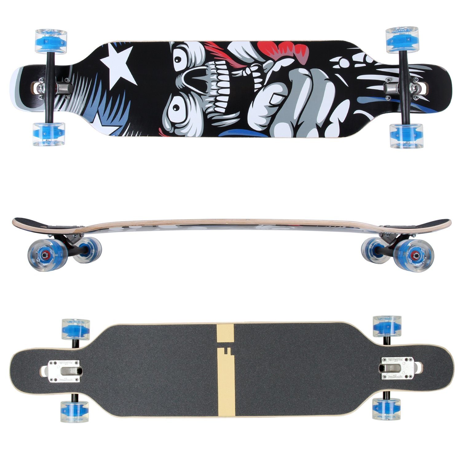 Longboard Flex2 FunTomia – Bois D'érable 106 Cm, Camber, Roulement ABEC-9, Jusqu'à 84 Kg