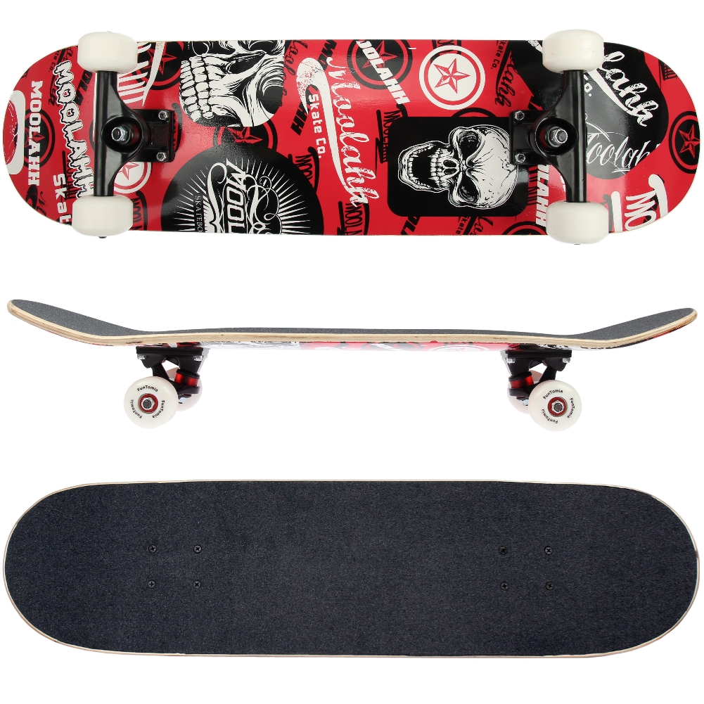 FunTomia Skateboard mit ABEC-9 Kugellager (rot/Totenkopf)